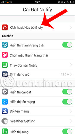 Kích hoạt/Hủy bỏ Notify