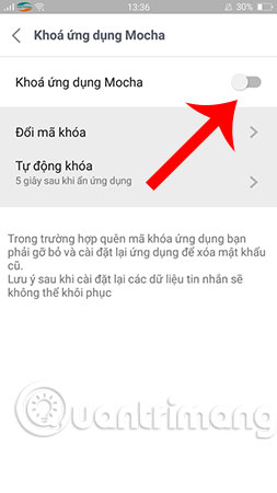 Kích hoạt đặt mã khóa