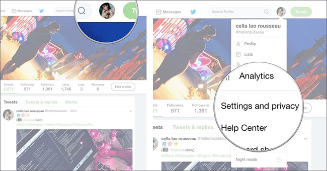 Vào cài đặt riêng tư trên Twitter