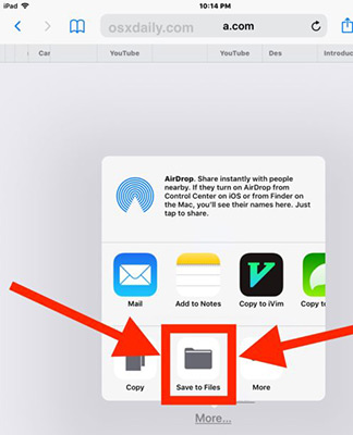 Chọn Save to Files để lưu file Zip vào iPad