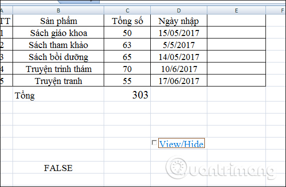 Hiện giá trị Excel