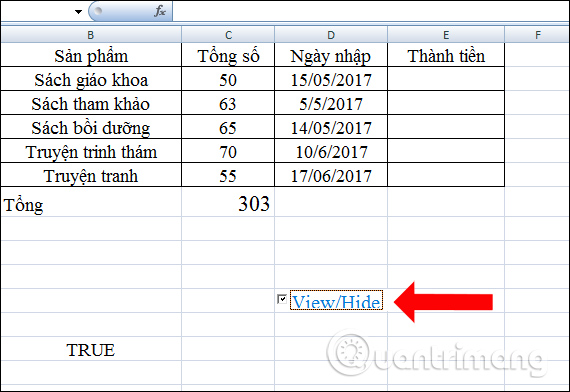 Ẩn giá trị True, False