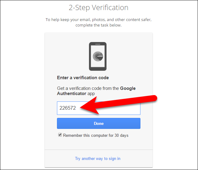 Nhập mã xác minh trên màn hình 2-Step Verification