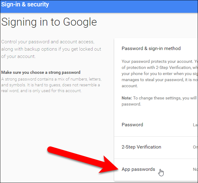 Click vào App passwords