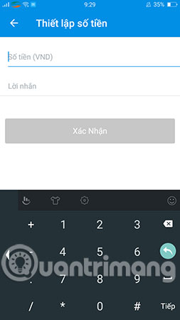 Thanh toán > Nhập số tiền muốn chuyển