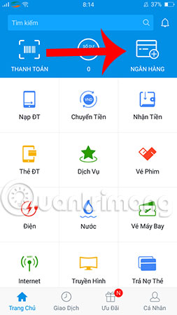 Mục Ngân hàng tại trang chủ