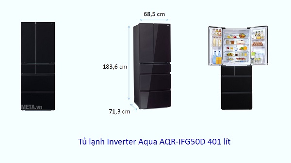 Kích thước Tủ lạnh Inverter Aqua AQR-IFG50D 401 
