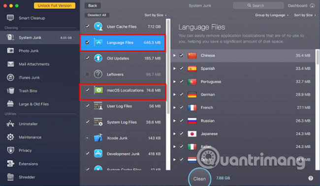 Xóa các file ngôn ngữ