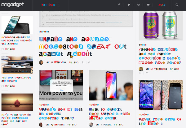 Trang chủ của Engadget sau khi đổi sang font chữ mới