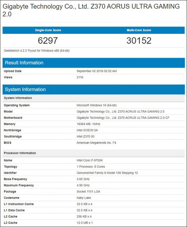 Điểm benchmark của i7-9700K là rất đáng chú ý, dù thông số không hề quá cao 