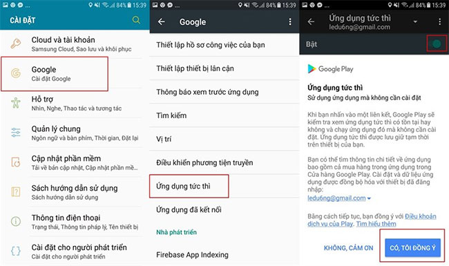 Cách bật Instant Apps 