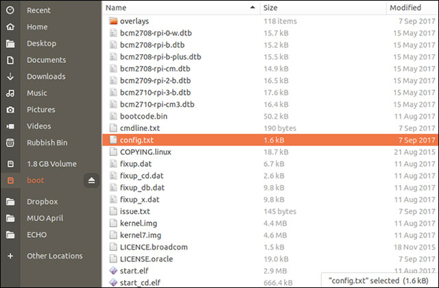 Tập tin config.txt trong thư mục boot 