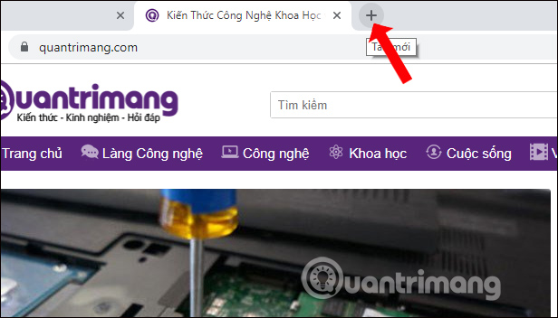 Vị trí phía sau tab đang mở