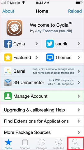 Truy cập Cydia