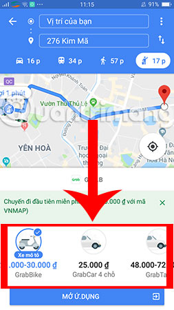 Hướng dẫn đặt xe Grab trên Google Maps