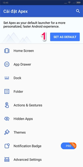 Cài đặt Apex Launcher