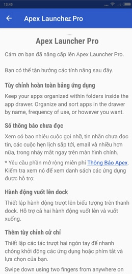 Nâng cấp thánh công Apex Launcher pro