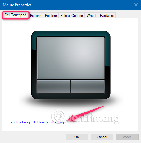 Click vào link Click to change Dell Touchpad settings