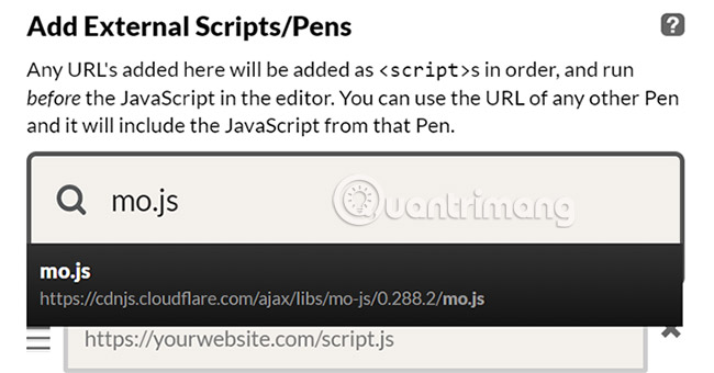 Nhập thư viện mo.js