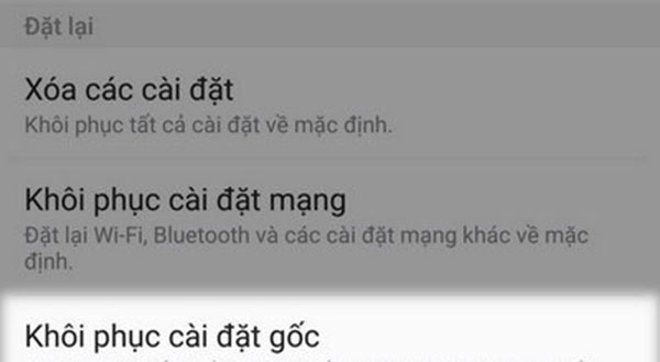 Khôi phục cài đặt mặc định