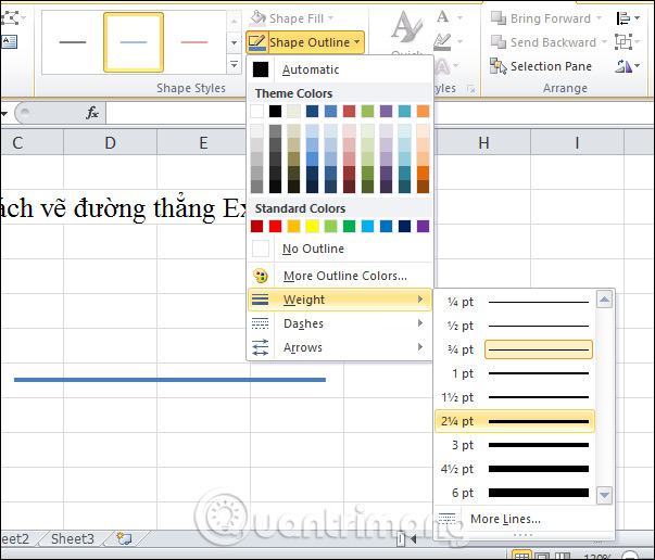 Cách vẽ đường thẳng, vẽ mũi tên trong Excel - Ảnh minh hoạ 3