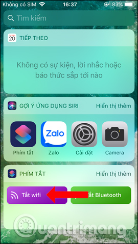 Hiển thị phím tắt WiFi, Bluetooth