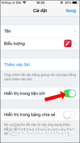 Hiển thị trong tiện ích