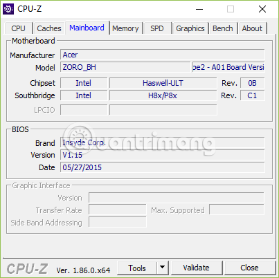 Tab Mainboard của CPU-Z