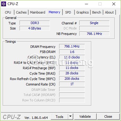 Tab Memory của CPU-Z