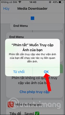 Truy cập album ảnh