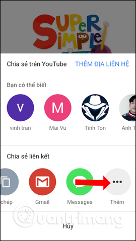 Chọn ứng dụng chia sẻ