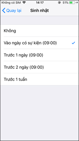Thời điểm thông báo