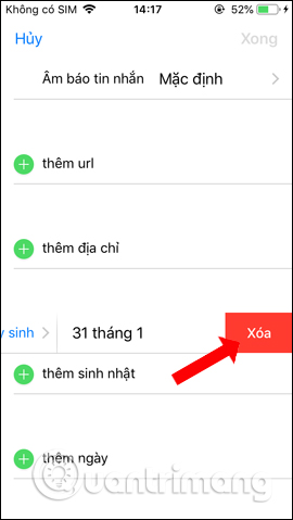 Xóa ngày sinh nhật