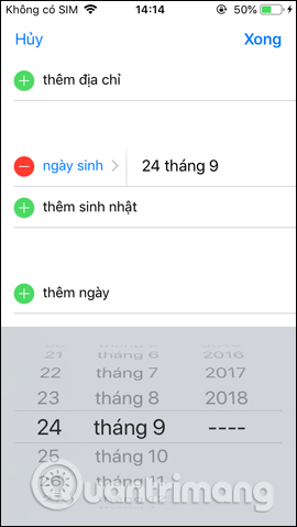 Chọn ngày sinh nhật