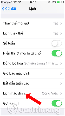 Lịch mặc định