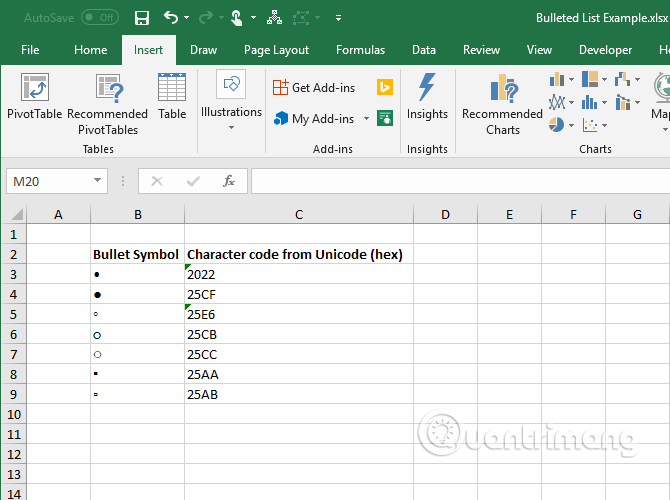 Cách tạo danh sách dạng bullet trong Excel - Ảnh minh hoạ 4