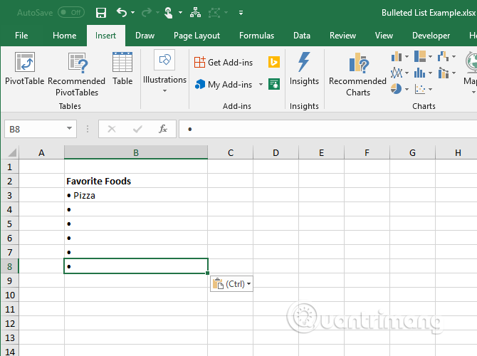 Cách tạo danh sách dạng bullet trong Excel - Ảnh minh hoạ 5