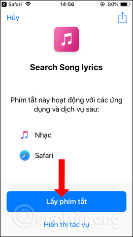 Lấy phím tắt Search Song Lyrics