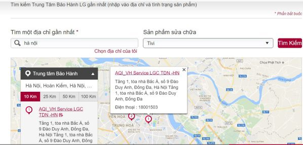 Tìm kiếm trung tâm bảo hành LG uy tín