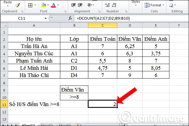 Cách dùng hàm DCOUNT trên Excel - Ảnh minh hoạ 3