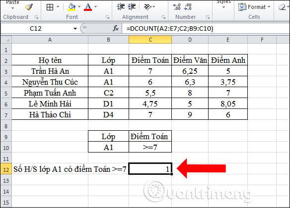 Cách dùng hàm DCOUNT trên Excel - Ảnh minh hoạ 5