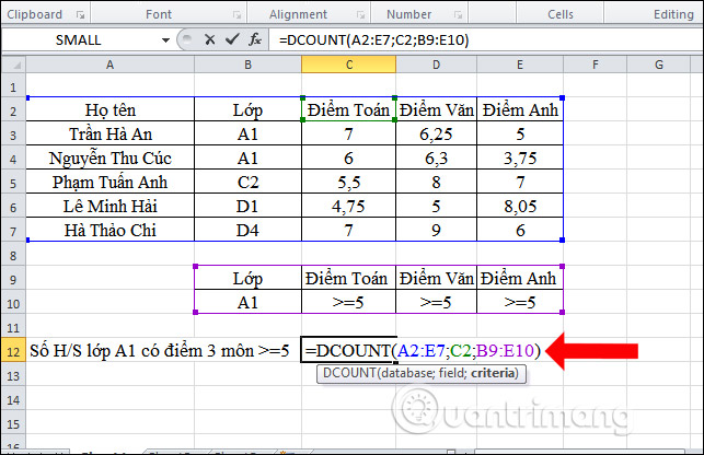 Cách dùng hàm DCOUNT trên Excel - Ảnh minh hoạ 6