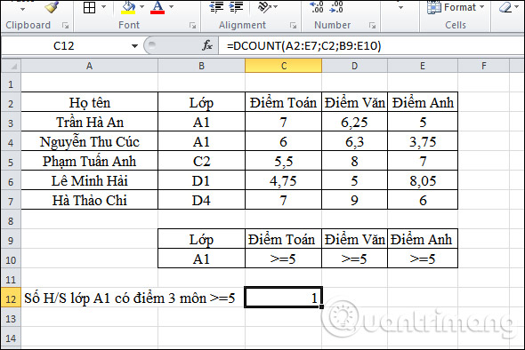 Cách dùng hàm DCOUNT trên Excel - Ảnh minh hoạ 7