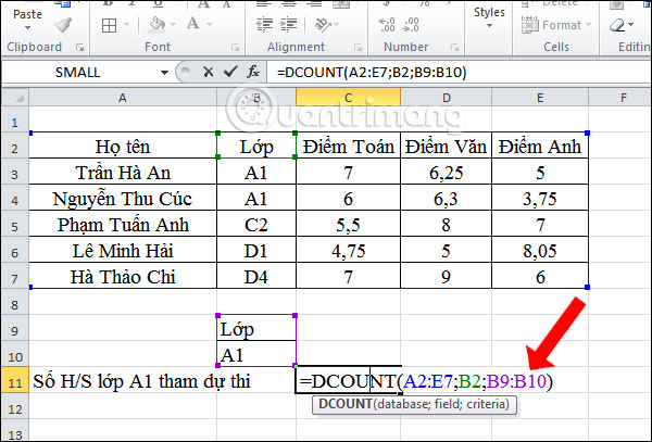 Cách dùng hàm DCOUNT trên Excel - Ảnh minh hoạ 8