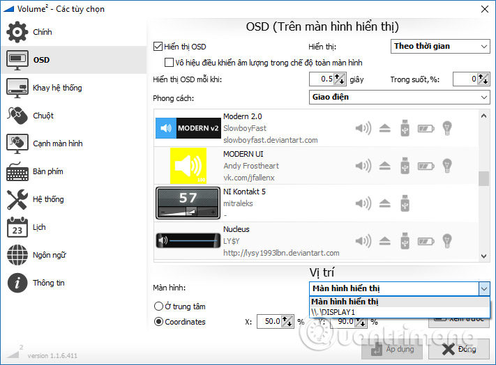 Hiển thị giao diện Volume