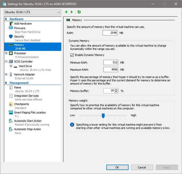 Dung lượng RAM mà bộ nhớ động của máy ảo sẽ tiêu tốn