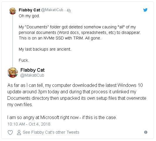 Bản cập nhật Windows 10 October tự giải nén các file cài đặt của nó và chèn lên các file dữ liệu trong thư mục Document