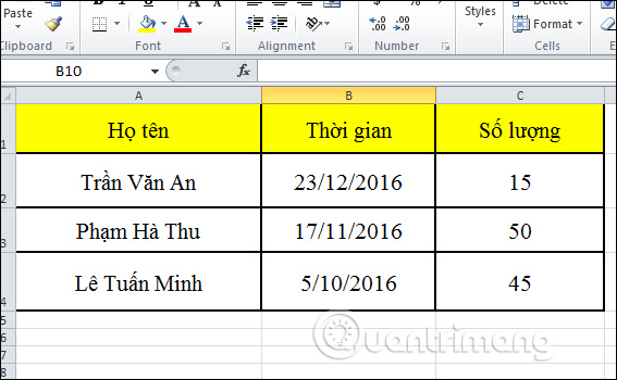 Nội dung Word trên Excel 