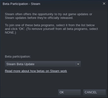 Chọn Steam Beta Update