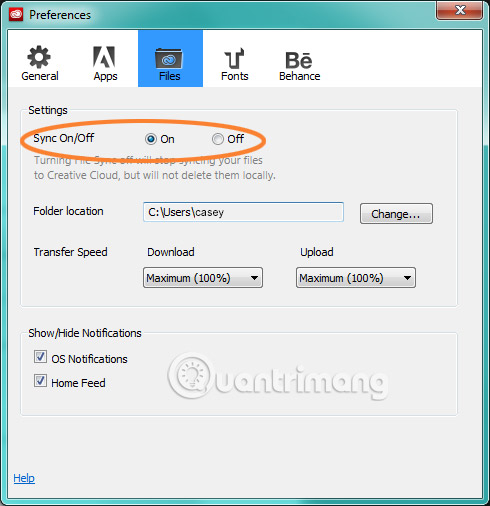 Đặt Sync On/Off thành On